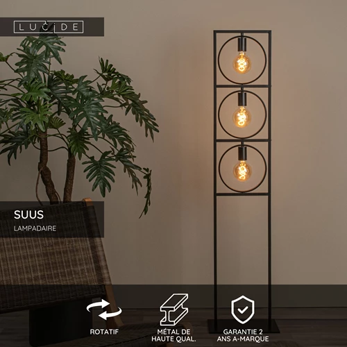 Lucide SUUS - Lampadaire - 3xE27 - Noir - USP